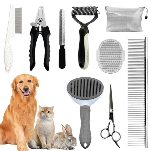 Aiolpy Dog Brush & Grooming Kit 9-Piece Pet Brush & Deshedding Set for
