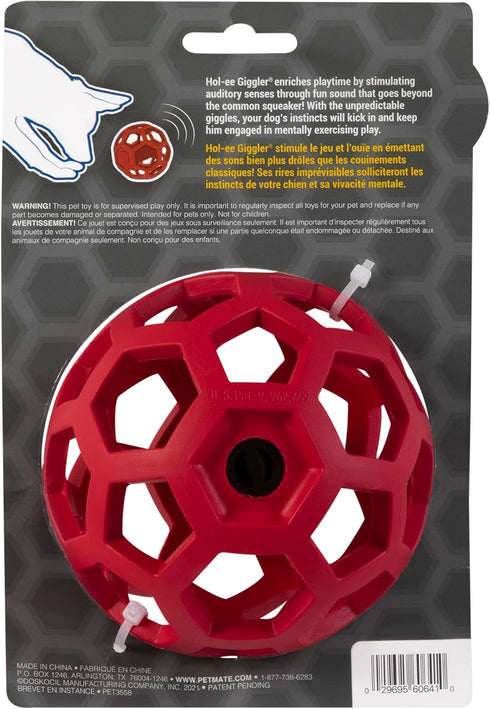JW Pet Hol-ee Giggler Dog Toy Puzzle Ball – Natural Rubber, Medium (4.5 Inch Diameter), Red