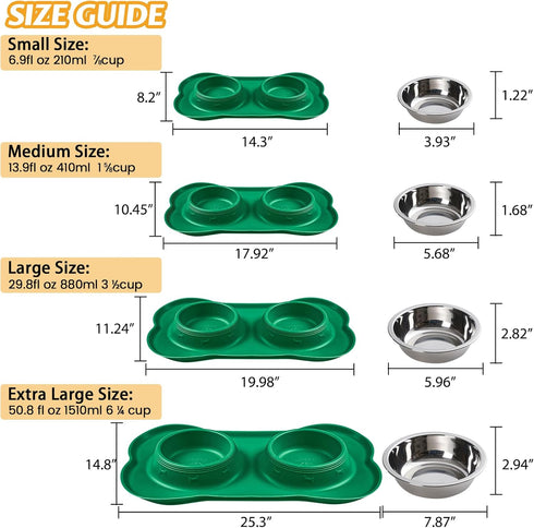 Hubulk Pet Dog Bowls, 2 Stainless Steel Bowls with Non-Skid Silicone Mat + Pet Food Scoop for Small Medium Large Dogs