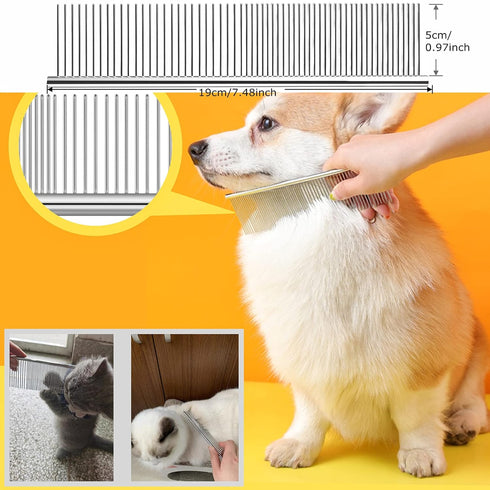 Undercoat Brush Grooming Rake for Dogs, Stainless Steel Tooth Comb, Deshedding Tool Set for Long-Haired Cats, 2 Piece