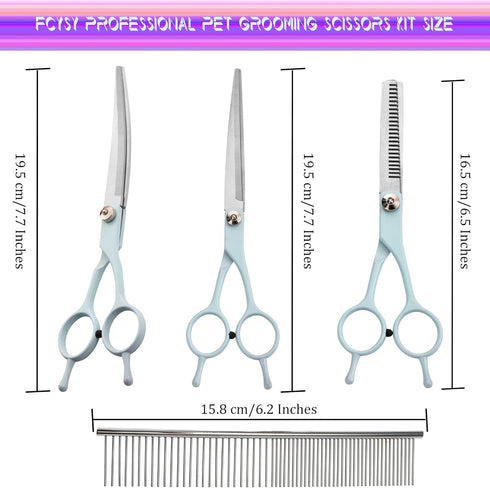 Grooming Scissors for Dogs at Home, Fcysy Professional Dog Grooming Kit Tijeras Para Cortar Pelo De Perros, Cat Grooming Scissors Curved Haircut Scissors Blending Shears Set for Pet Dog Cat Puppy