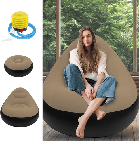 ZJMCAJY Inflatable Chair, Inflatable Folding Sofa with Ottoman Portable Inflatable Couch with Flocked Surface