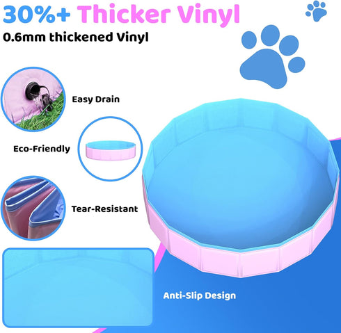 CACSPS 2025 55" 12" Swimming Updated Foldable Dog Pool, x Kiddie Pool with Hard Plastic, Non-Slip Dog Bath Tub