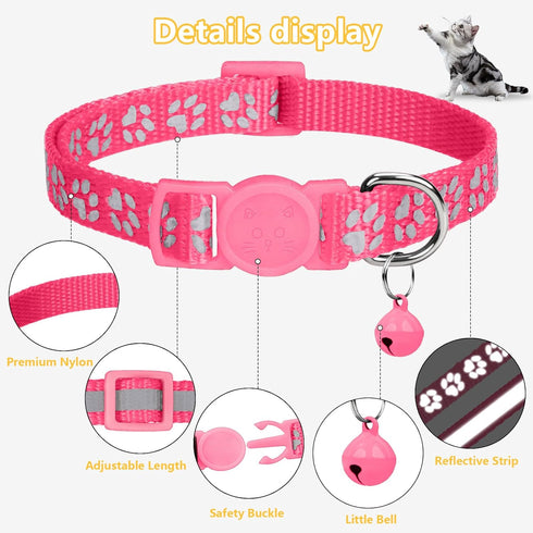 Taglory Reflective Cat Collar Breakaway with Bells, 2 Pack, Adjustable 7.5-12.5 Inch, Pink