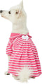 Blueberry Pet Sea Lover Rose Pink Striped Cotton Blend Dog Dress with Bowtie - Back Length 14" - Pack of 1