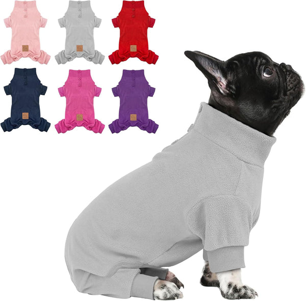 cyeollo Dog Pajamas Fleece Dog Coat, Thermal Stretchy Jumpsuits for Small Dogs (Grey)