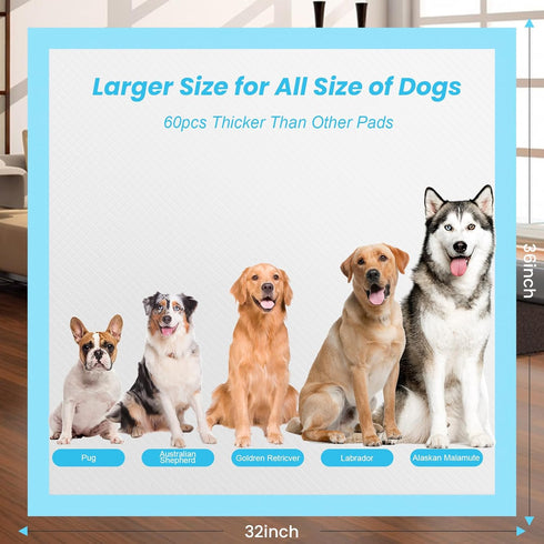 Extra Large Puppy Pee Pads for Dogs 32"x36" 60 Count, Leak-Proof & Super Absorbent Disposable Potty Pads