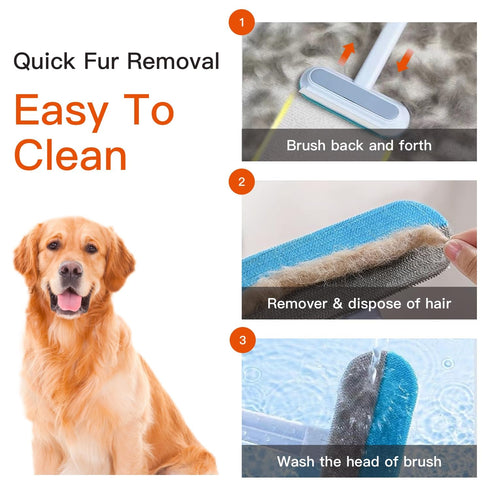 Cat Hair Remover - 4 in 1 Long Handle Fur Cleaner for Furniture, Couch, Carpet, Clothes & Bedding - Reusable Lint Tool