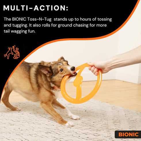 BIONIC Toss-N-Tug Dog Toy, High-Visibility Ultimate Multi-Action Toy