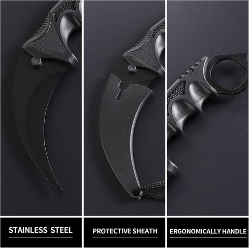 Karambit Knife Fixed Blade Tactical Camping Tool, 2 Pieces Stainless Steel Outdoor Hunting Knife with Sheath and Cord, Suitable for Hiking, Adventure, Survival and Collection (Black&Red) by Milaloko