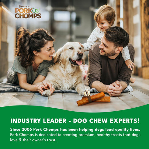 8 Inch 1 Count Pork Chomps Roasted Pork Skin Dog Chew, Roll, - Long-Lasting Treats for Dogs - High Protein