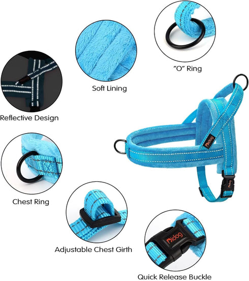 Didog Soft Flannel Padded Dog Vest Harness, No Pull/Quick Fit Reflective Strap, Easy for Training (S: Chest 18-22",