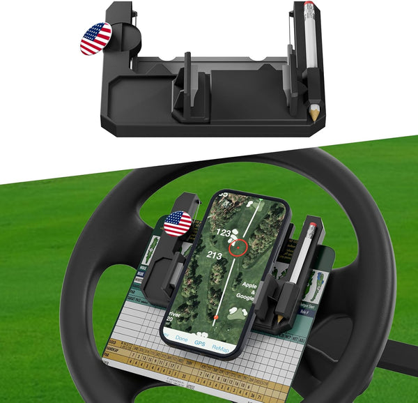 Golf Cart Steering Wheel Cell Phone Mount, Flip Up Phone Holder for Club Car, EZGO, Yamaha