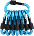 Locking Carabiner Clip D Shape, Spring-Loaded Gate Aluminum Keychain Buckle, 8 Pack (Light Blue)
