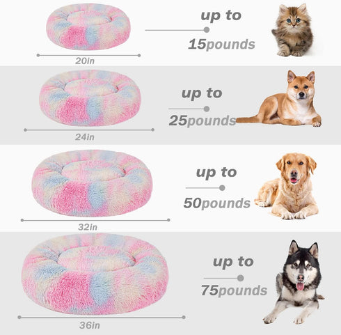 Patas Lague Calming Dog Bed for Small Dogs, Fluffy Cozy Faux Fur Anti-Anxiety Plush Donut Cuddler, Washable Pet Bed (20