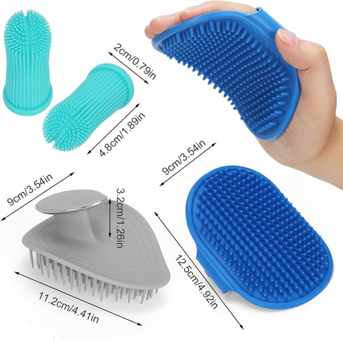 Generic 4Pcs Set 360 Dog Bath Brush Non-Slip Shampoo Brush Anti-Slip Adjustable Massage Scrubber Silicone Bristles
