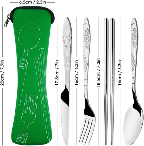 SENHAI 8 Pieces Flatware Set: Knife, Fork, Spoon, Chopsticks - Rustproof Stainless Steel Dinnerware with Case