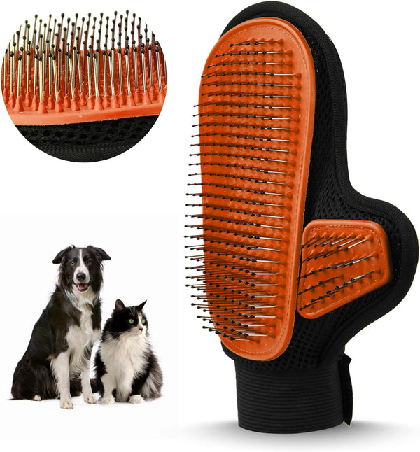 2024 Pet Grooming Glove with Tipped Pin Brush - Special Design Deshedding Glove, Perfect Petting Tool for Sensitive Pets