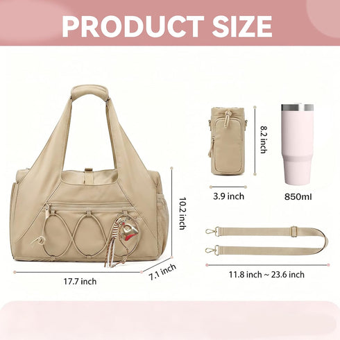 ATTUY Gym Bag for Women, Yoga Mat Bag with Shoe Compartment and Wet Pocket, Sport Yoga Gym Bag with Yoga Strap