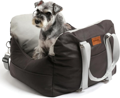 Leath-Aire Dog Car Seat for Small Dogs, Waterproof Booster Seat with Storage Pockets and Clip-On Safety Leash, Portable
