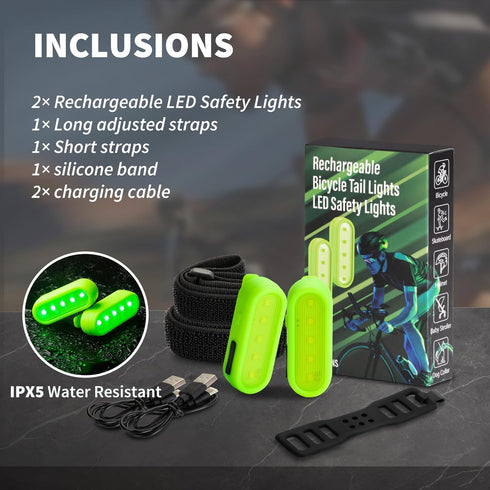 LED Safety Lights Bike Taillights, Bright Red/Green Bicycle Rear Cycling Safety Flashlight, USB C Rechargeable 4 Light Mode Options for Runners, Dogs, Boat, Bike, Walking by M KARMATER