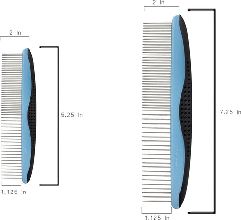 Dog Grooming Comb Set - 2 Pack with Stainless Steel Teeth, Comfort Grip Handle, Large and Small Pet Combs