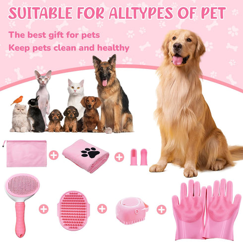 Aiolpy 8-Piece Dog Grooming Kit for Shedding Pet Grooming Supplies with Deshedding Brush, Bath Gloves, Towels