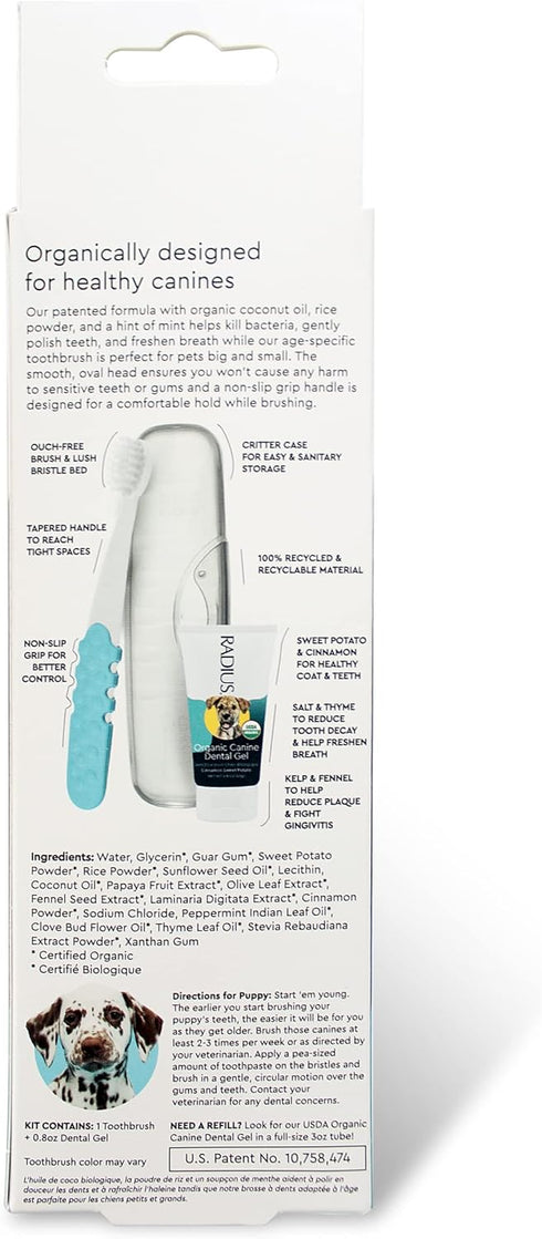 RADIUS USDA Organic Dental Solutions Puppy Kit - 1 Unit with Dog Toothbrush & Non Toxic Toothpaste