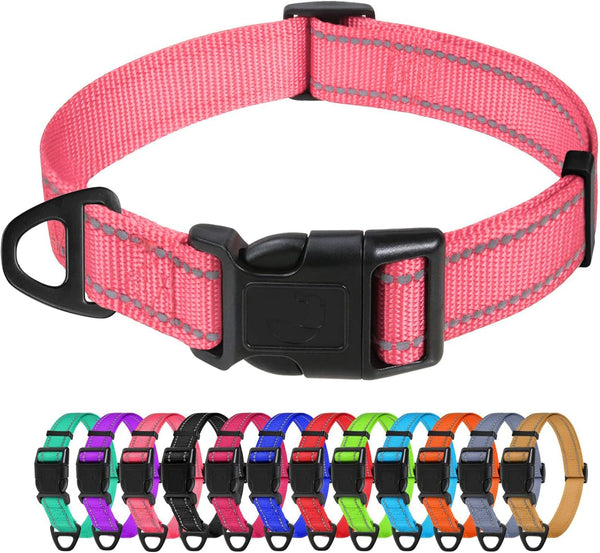 TagME Reflective Nylon Dog Collars, Adjustable Pet Collar for Medium Dogs, Baby Pink, 1.0" Width with Quick Release