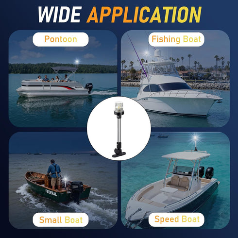 16 Inches 3NM (12-24V) Pontoon Boat Stern Light for Bimini Top, LED Anchor Light Waterproof, White Fold Down Rear