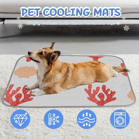 imiBBWQu Summer 27" 22" Cooling Dog Bed Seaweed Red White Dog Outdoor Mat Washable Ice Pad Bed Mat Thin Non-Slip