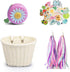 Kid's Bicycle Basket, Colored Tassels Wicker Front Handlebar Bike Basket with Streamers, Bell, and Stickers