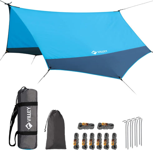 VILLEY Portable Camping Tarps for Tents - Waterproof Hammock Rain Fly, Easy Set Up Canopy for Outdoor Activities