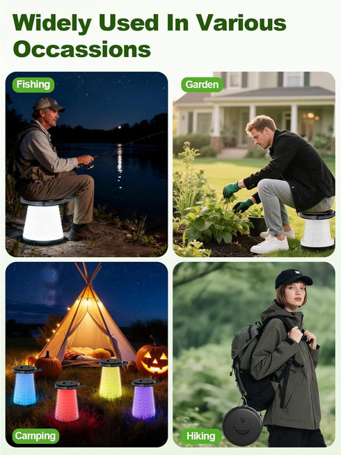 Keephark (5 3 400 lbs (10 Collapsible Camping Stool with Lights Colors, Modes), Holds up to & Adjustable Height