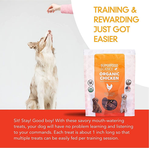 5 oz Organic Chicken Dog Treats, Low-Calorie Training Treats, Grain-Free, Semi-Soft Natural Jerky with Sweet Potato