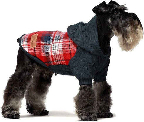 Fitwarm Tartan Plaid Dog Hoodie, Knitted Dog Clothes for Small Dogs, Pet Sweater with Hood, Cat Fleece Lined Winter