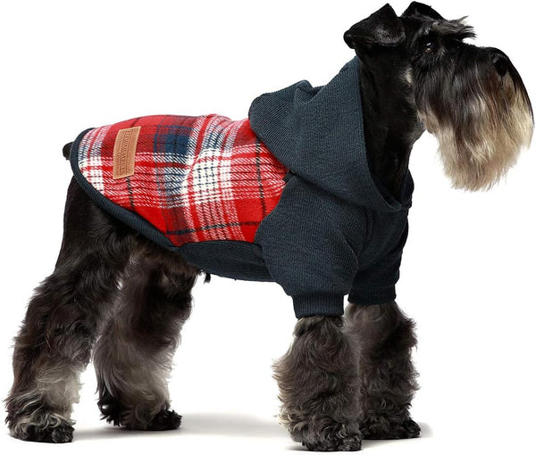 Fitwarm Tartan Plaid Dog Hoodie, Knitted Dog Clothes for Small Dogs, Pet Sweater with Hood, Cat Fleece Lined Winter
