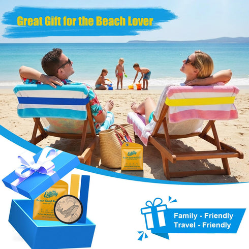 Exqusdy 2 1 in Sand Remover for Beach + Elastic Towel Bands for Cruise Chair Powder Puff with Talc-Free Formula