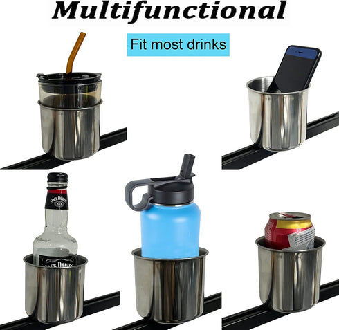 Multi-Functional Kayak Cup Holder, Track Mounted Drink Holder, Phone Holder, Stainless Steel, No Track