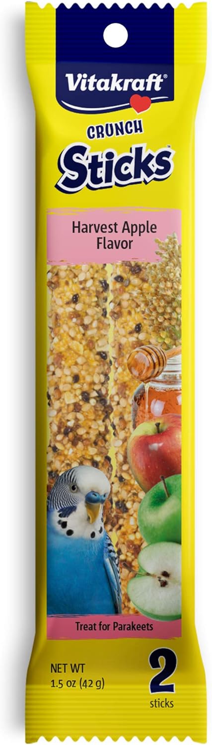 Vitakraft Crunch Sticks for Parakeets, Harvest Apple Flavor Bird Treat (2 Sticks), 1.5 oz