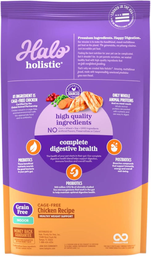 Halo Holistic Indoor Dry Cat Food, Grain Free Cage-free Chicken Recipe for Healthy Weight Support, 6-lb Bag