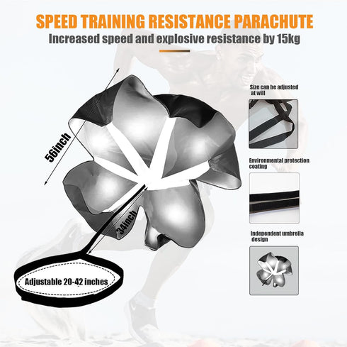 Running Speed Training - 56 Inch Resistance Parachute for Sprint Chute Soccer Football Speed Drills
