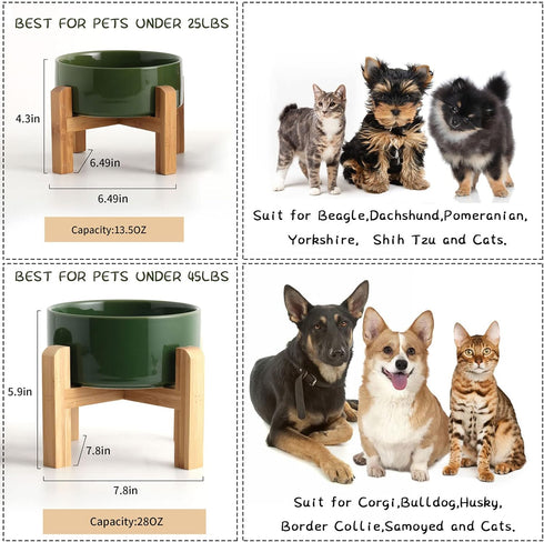 Petygooing Rust Green Elevated Ceramic Dog Bowl for Small Breeds, Anti-Slip Rubber Stand, 13.5 OZ (5.1 In / 1.7 Cups)
