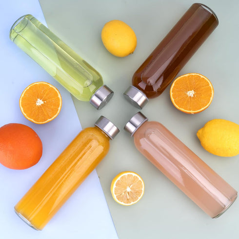 18oz Set 6, Sursip Glass Water Bottle of Clear glass juice bottle for juicingReusable Drinking Bottles with Stainless
