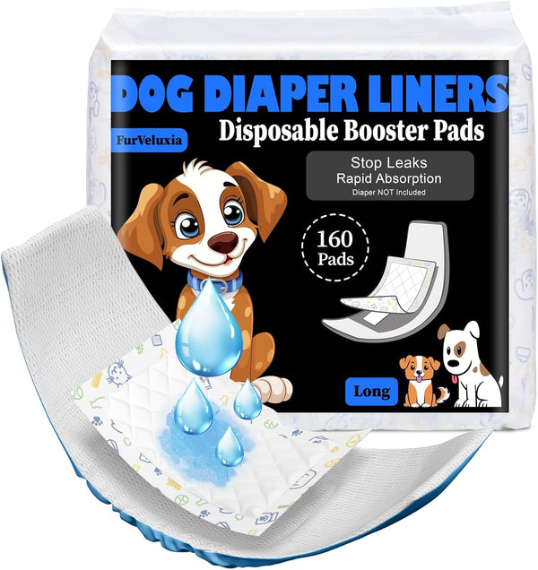FurVeluxia Dog Diaper Liners Booster Pads for Male and Female Dogs, 160ct, Super
