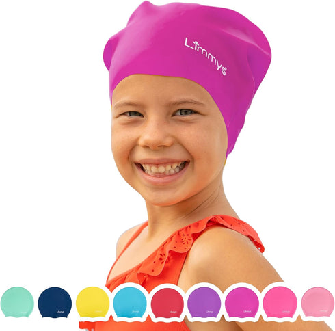 Limmys Kids Swimming Cap - 100% Silicone Swim Caps for Boys and Girls - Premium Quality, Comfortable Hats