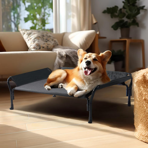 Veehoo Cooling Raised Dog Bed - Guardrail Elevated Bed, Chewproof Frame with Washable Breathable Teslin Mesh, Non-Slip