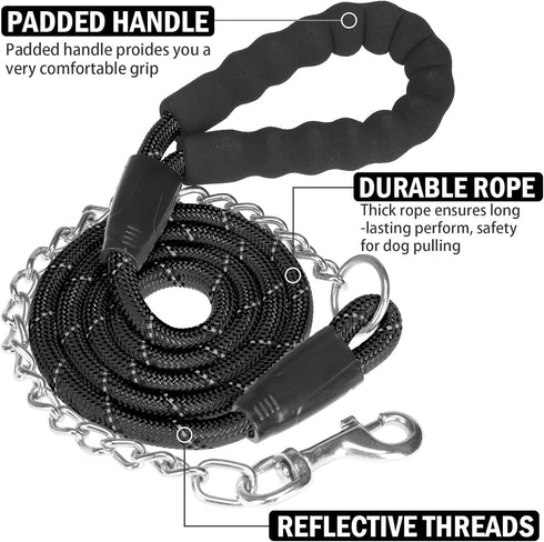 HOMIMP Chew Proof Dog Leash for Medium and Large Dogs, Reflective 6 FT Heavy Duty Metal Chain Leash