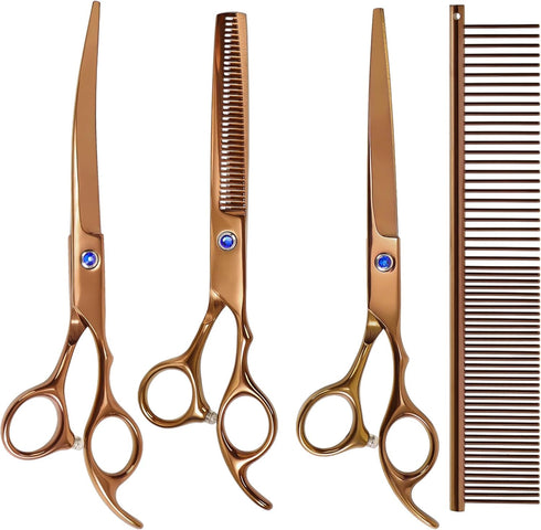 Dog Grooming Scissors - Maxshop Premium Stainless Steel Trimmer Kit, Professional Set of 4