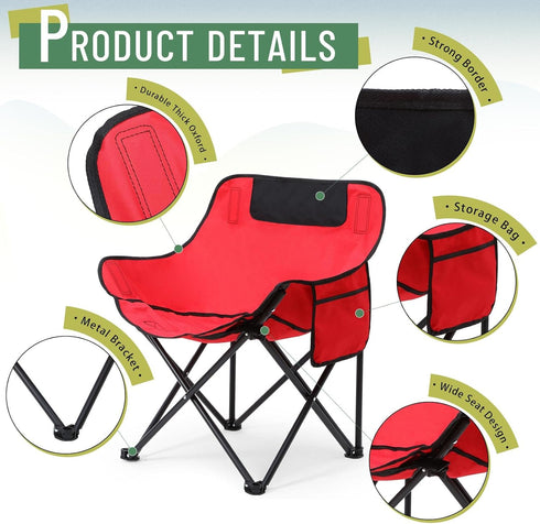 Seeloowy 2 Pack 600D 330lbs(Red, Compact Camping Chairs Portable Folding for Outside with Carry Bag Lightweight Moon